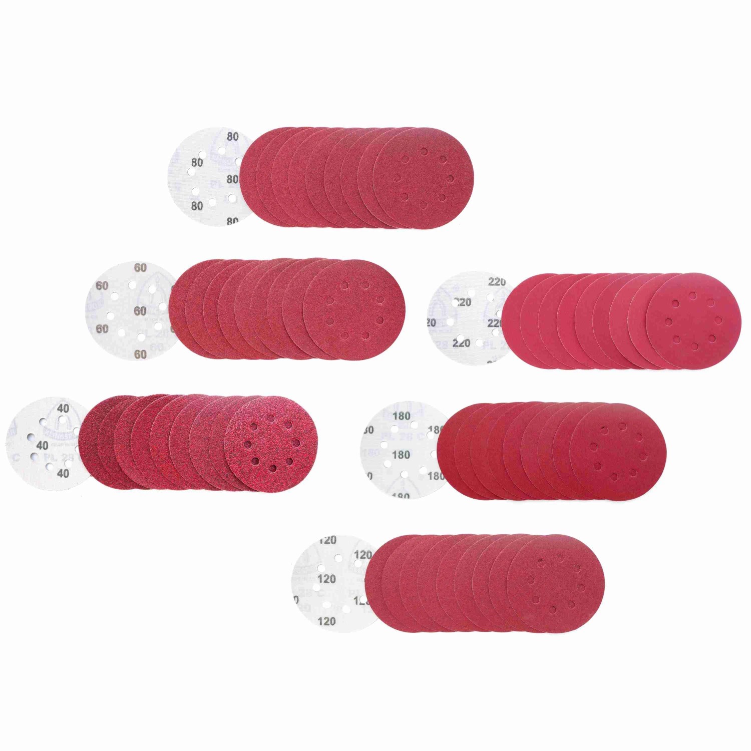 Klingspor Klett-Schleifscheibe PL28CK 125 mm 8er Lochung 60 Stück je 10 Stück Korn 40,60,80,120,180,220