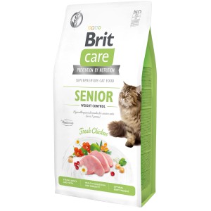 Brit Care Katzen-Trockenfutter Senior Weight Control Chicken 7kg, getreidefrei für ältere Katzen.