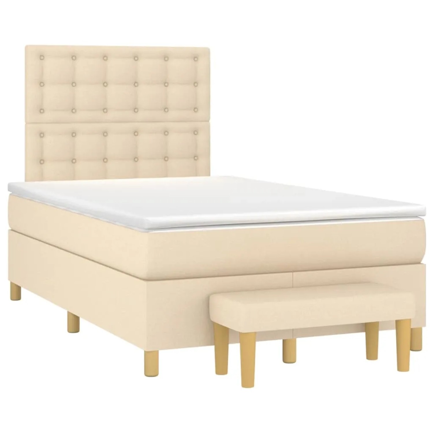Cremefarbenes vidaXL Boxspringbett (120x200 cm) mit Matratze und Bank, Stoffbezug.