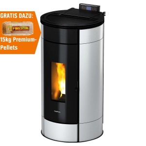 Freepoint Pelletofen Globe, Stahl weiß, 10,5 kW. Moderner Ofen mit Automatik und Flamme.