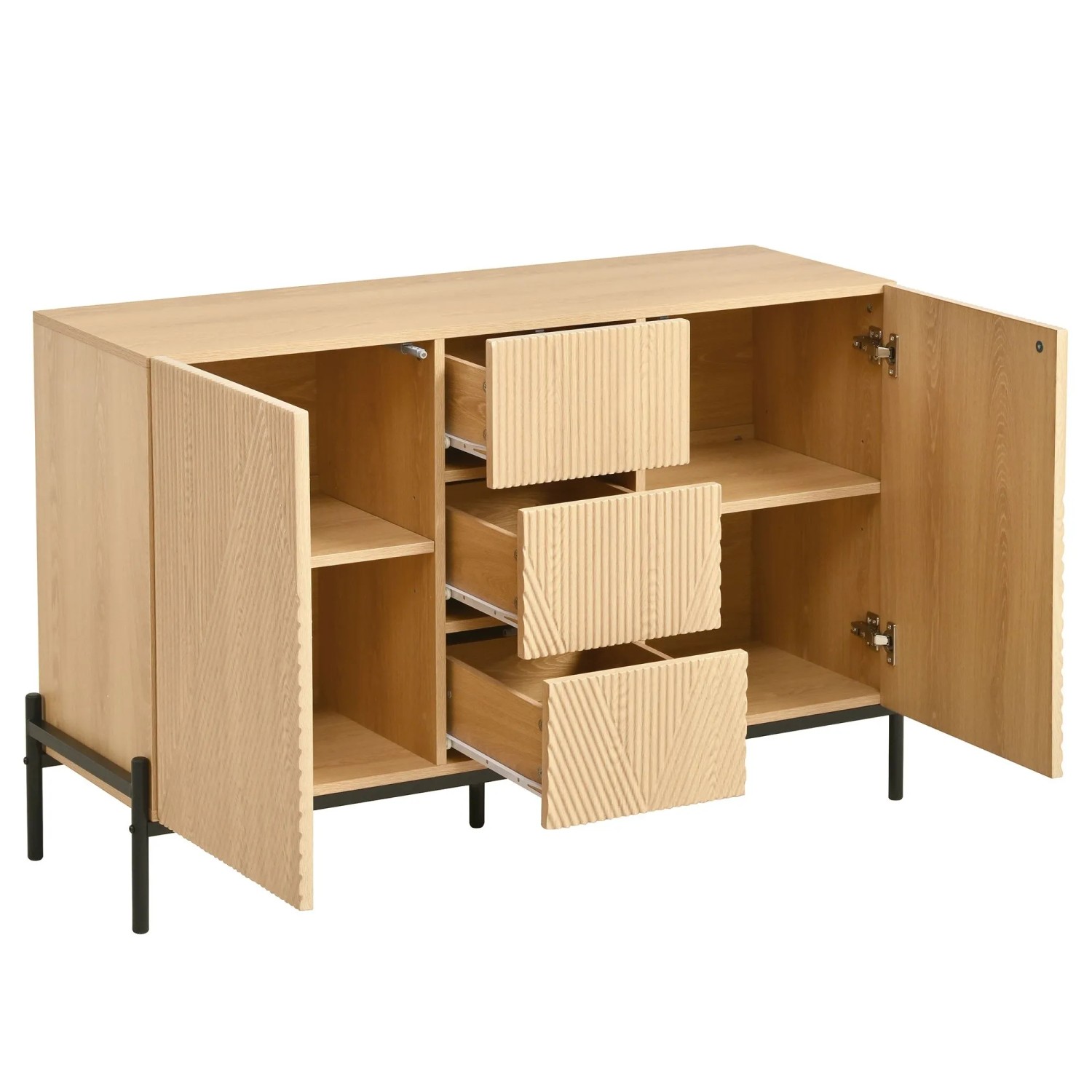 okwish Sideboard mit Doppeltüren Mittlere Schublade Wohnzimmer 115.5x76x40cm Natur