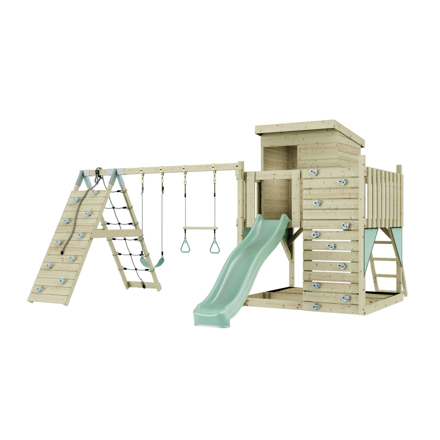 PolarPlay Spielturm Frida, mit Trapezstange, Mintgrün