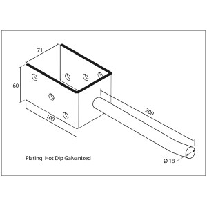 U-Form Pfostenträger mit Steindolle, 200x71x60 mm, feuerverzinkt, für Holzkonstruktionen im Außenbereich.