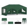 Grüner WOLTU Pavillon 3x6m mit Seitenwänden, Fenstern und Zubehör. Höhenverstellbarer Faltpavillon für Garten & Events.