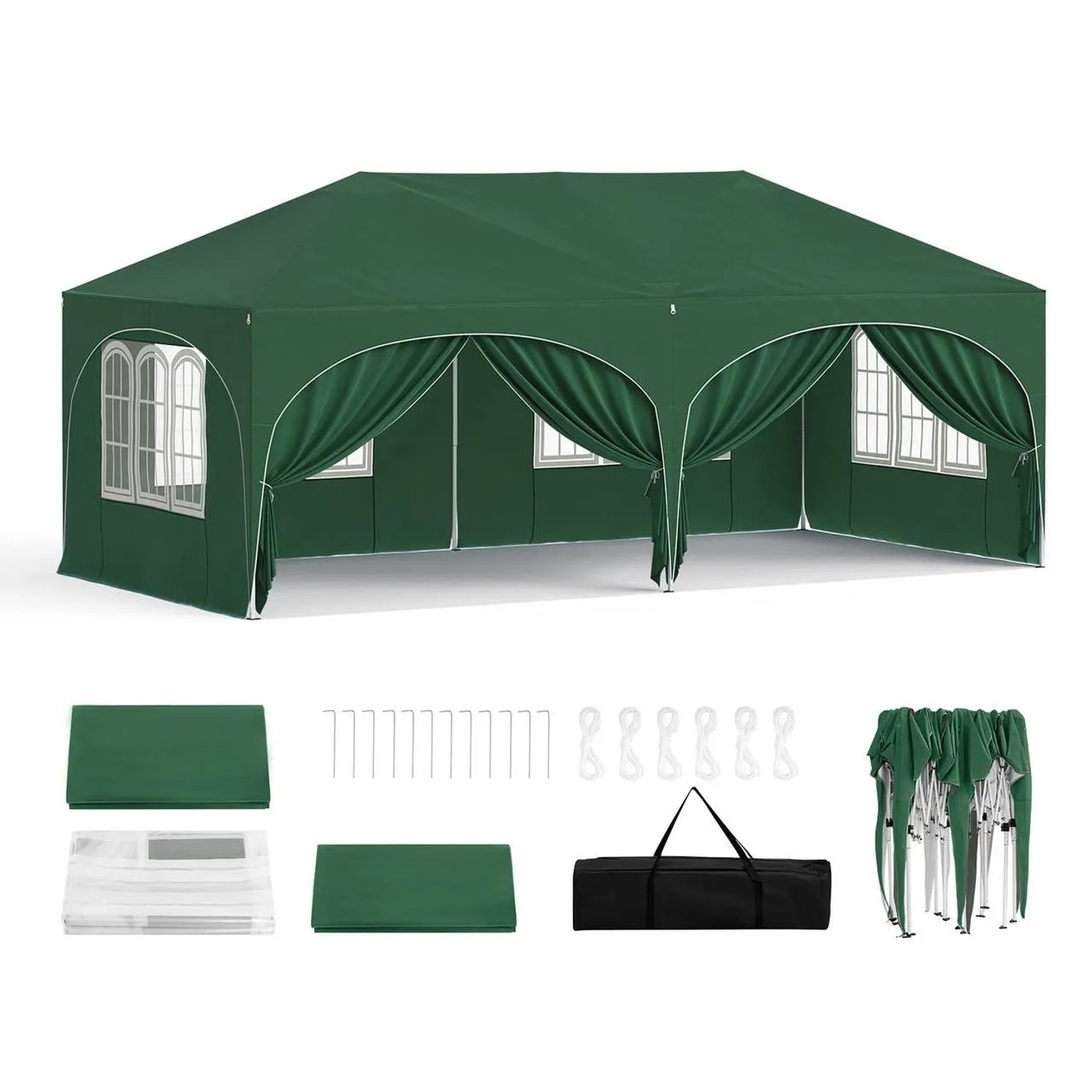 WOLTU Pavillon 3x6 m Wasserabweisend UV-Schutz 50+ Höhenverstellbar Grün