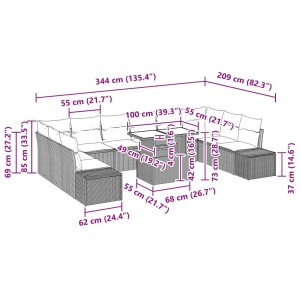 Braunes 11-tlg. vidaXL Garten-Sofa-Set mit Stauraum aus Poly Rattan. Gartenmöbel für Terrasse und Garten.