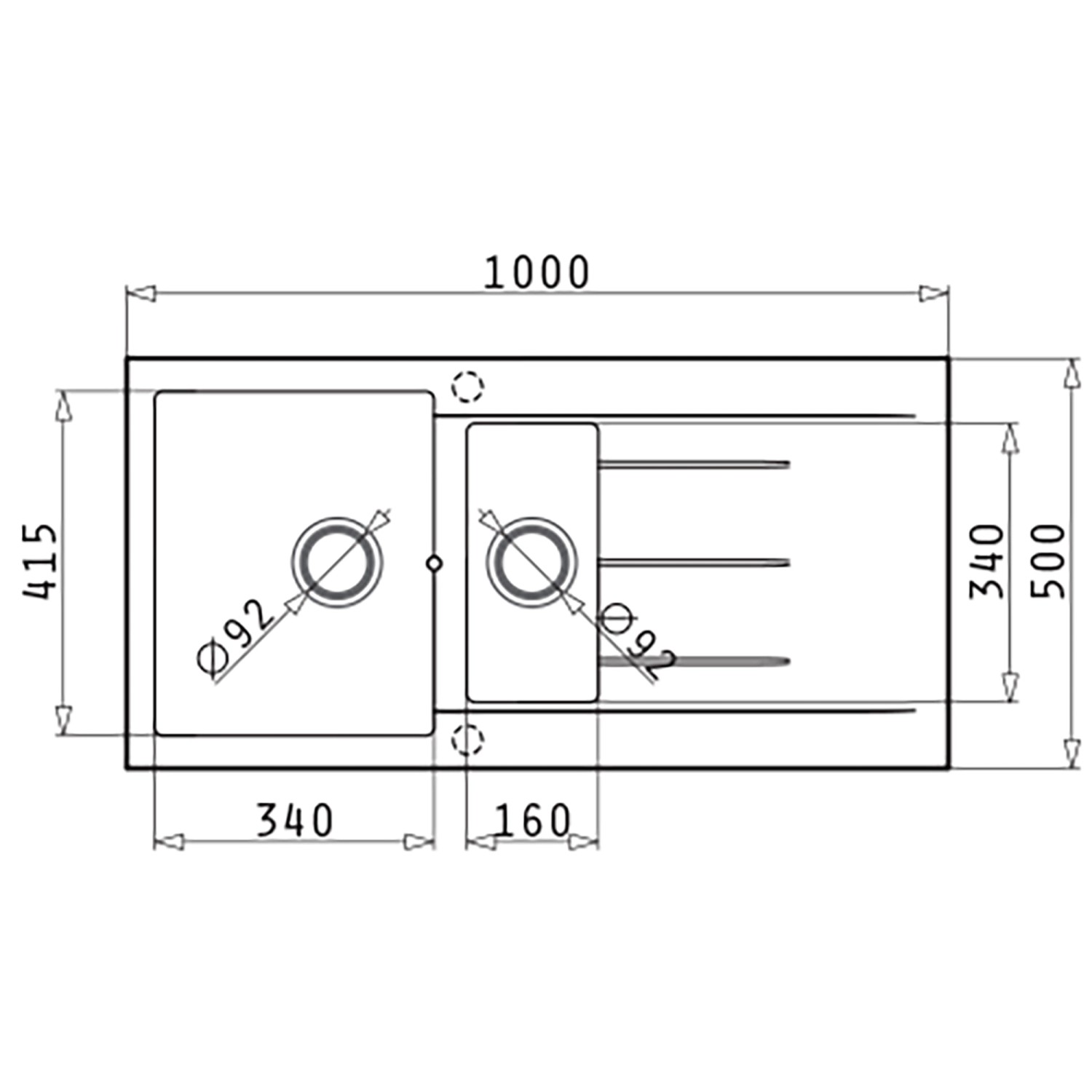 Pyramis Pyragranitespüle Alazia 1 1/2B 1D 100 cm x 50 cm Volcano_2