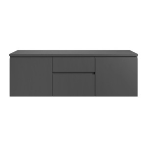 Wandhängender Waschbeckenunterschrank Jimena in Anthrazitgrau, 150 cm, mit Schubladen.