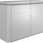 Biohort HighBoard 200 Gartenbox, silber-metallic, Universalbox mit Flügeltüren und abschließbarem Deckel.