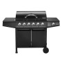 Schwarzer Taino Basic 6+1 Gasgrill mit Seitenkocher und Edelstahlbrennern auf Grillwagen.