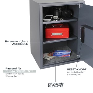 HMF 4612512 Tresor Zahlenschloss Möbeltresor 35 x 50 x 31 cm Anthrazit