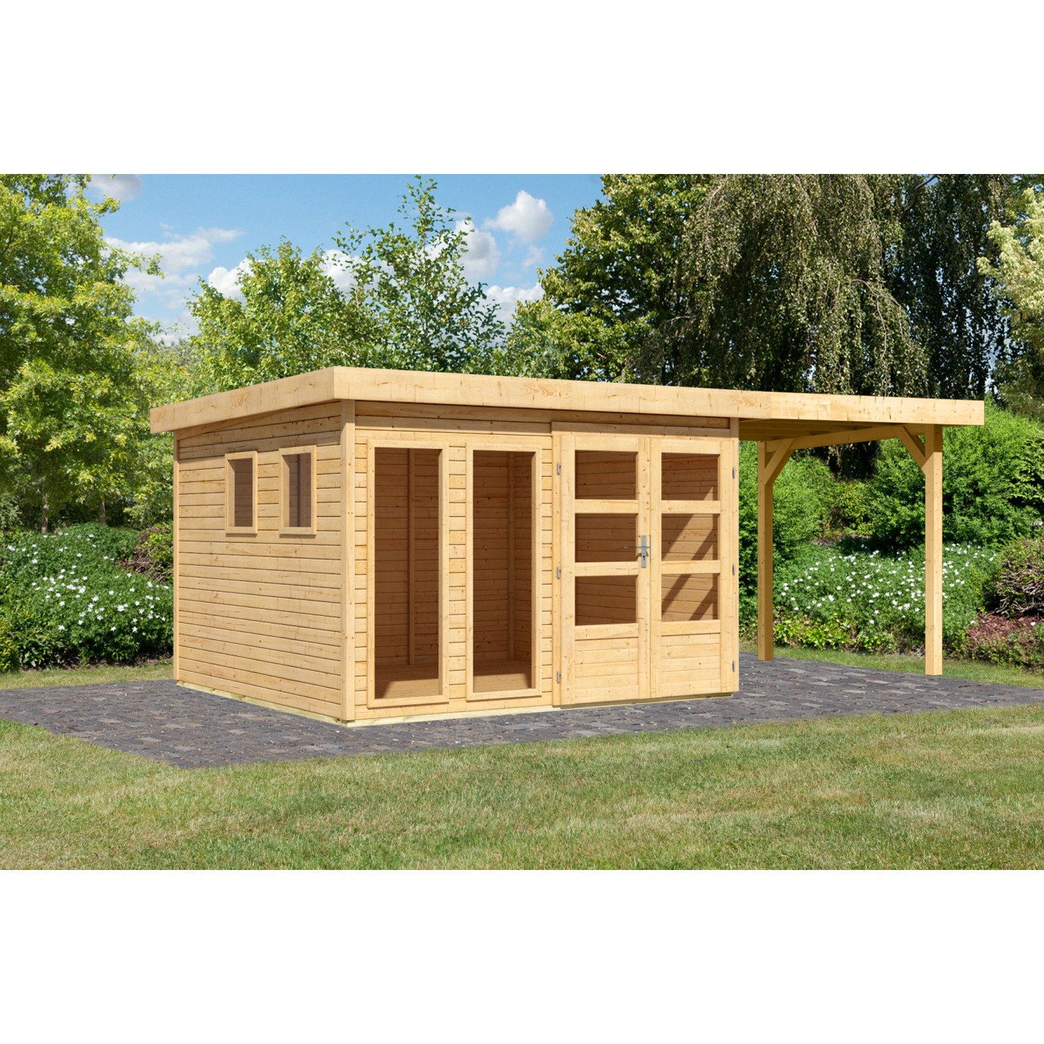 Karibu Gartenhaus Maradi 6 m. Anbaudach Naturbelassen 216 x 298 x 302 cm günstig online kaufen