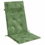 Grüne Hochlehner-Auflage mit weißem Blattmuster aus Oxford-Gewebe. Ideal als Gartenstuhlauflage für hohen Sitzkomfort.