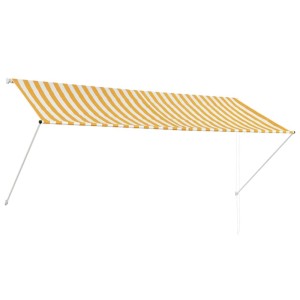 Gelb-weiß gestreifte, einziehbare Markise 300x150 cm mit Stahlrahmen. Schattenspender für Terrasse, Balkon, Fenster.