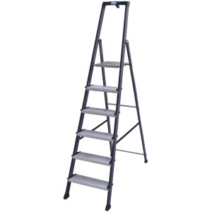 Krause Securo Stufen-Stehleiter, eloxiert, mit 6 Stufen für sicheren Stand beim Heimwerken.