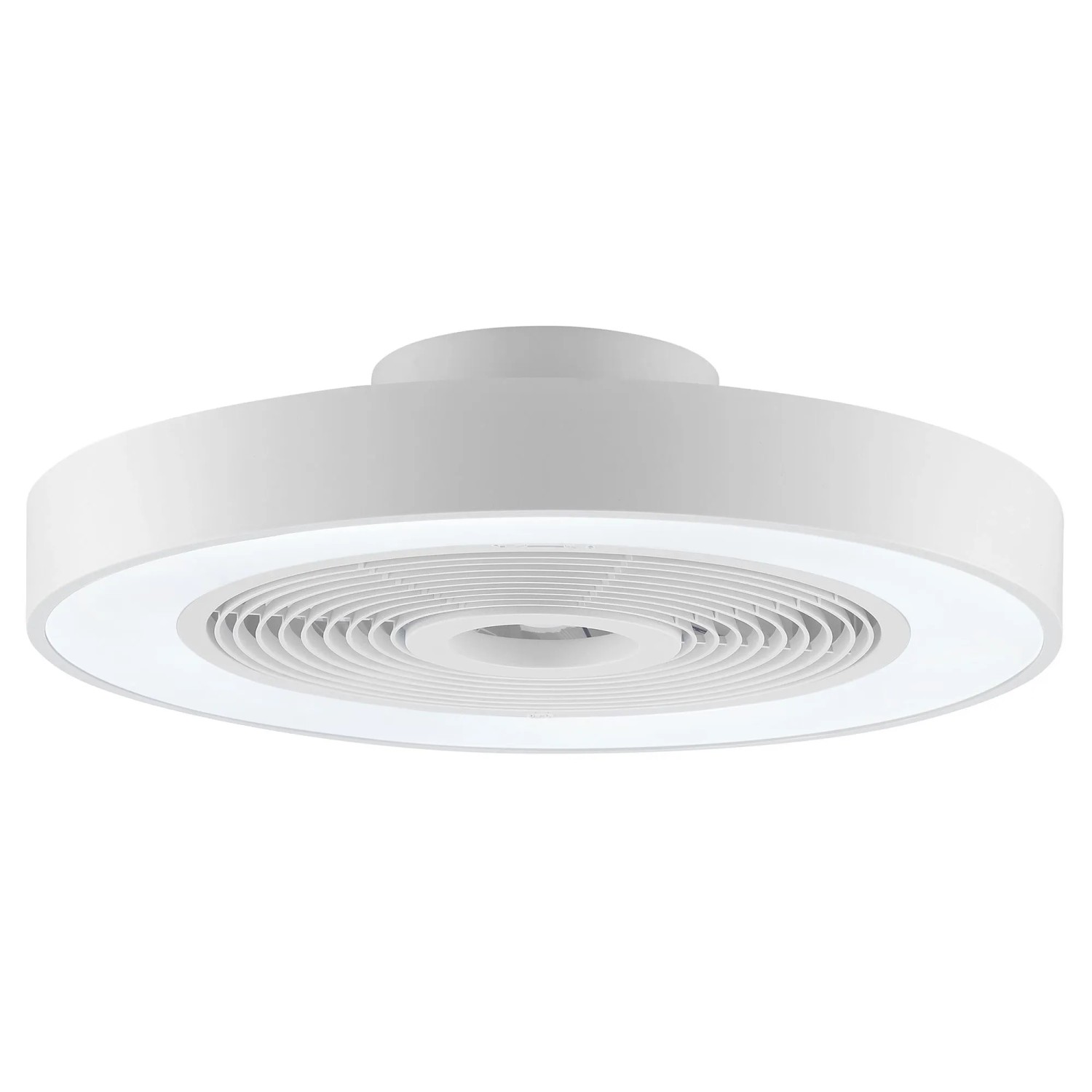 Weiße LED-Deckenleuchte Catania mit Ventilator, Ø 48,6 cm. Moderne Deckenlampe mit integriertem Lüfter.