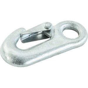 Verzinkter Abschlepphaken, 90x45 mm, mit Öse zum Abspannen von Drahtseilen.