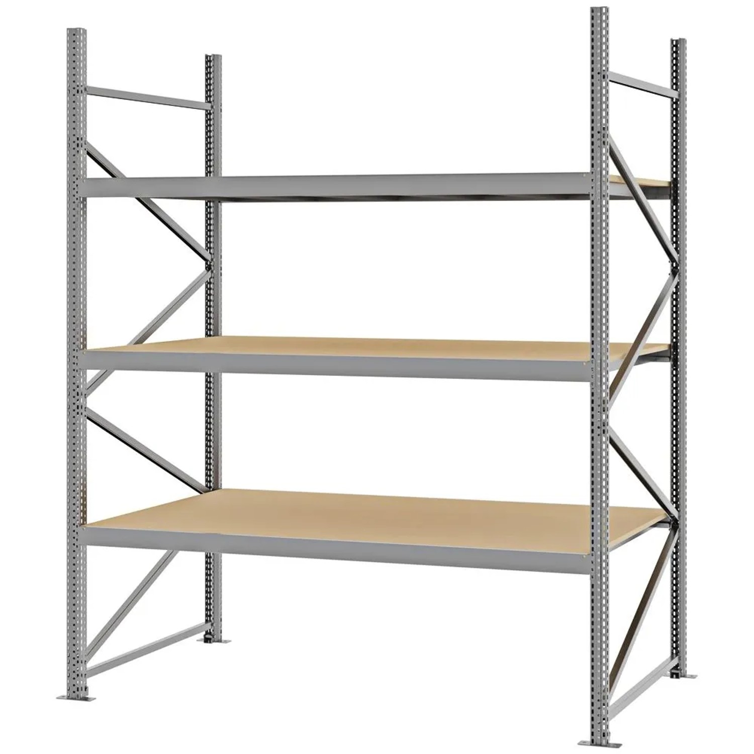 PROREGAL Weitspannregal Schraub-Stecksystem MAGNUS PRO Made In Germany Grundregal 250x200x100cm 3 Ebenen Spanplattenböden Fachlast 600kg Verzinkt