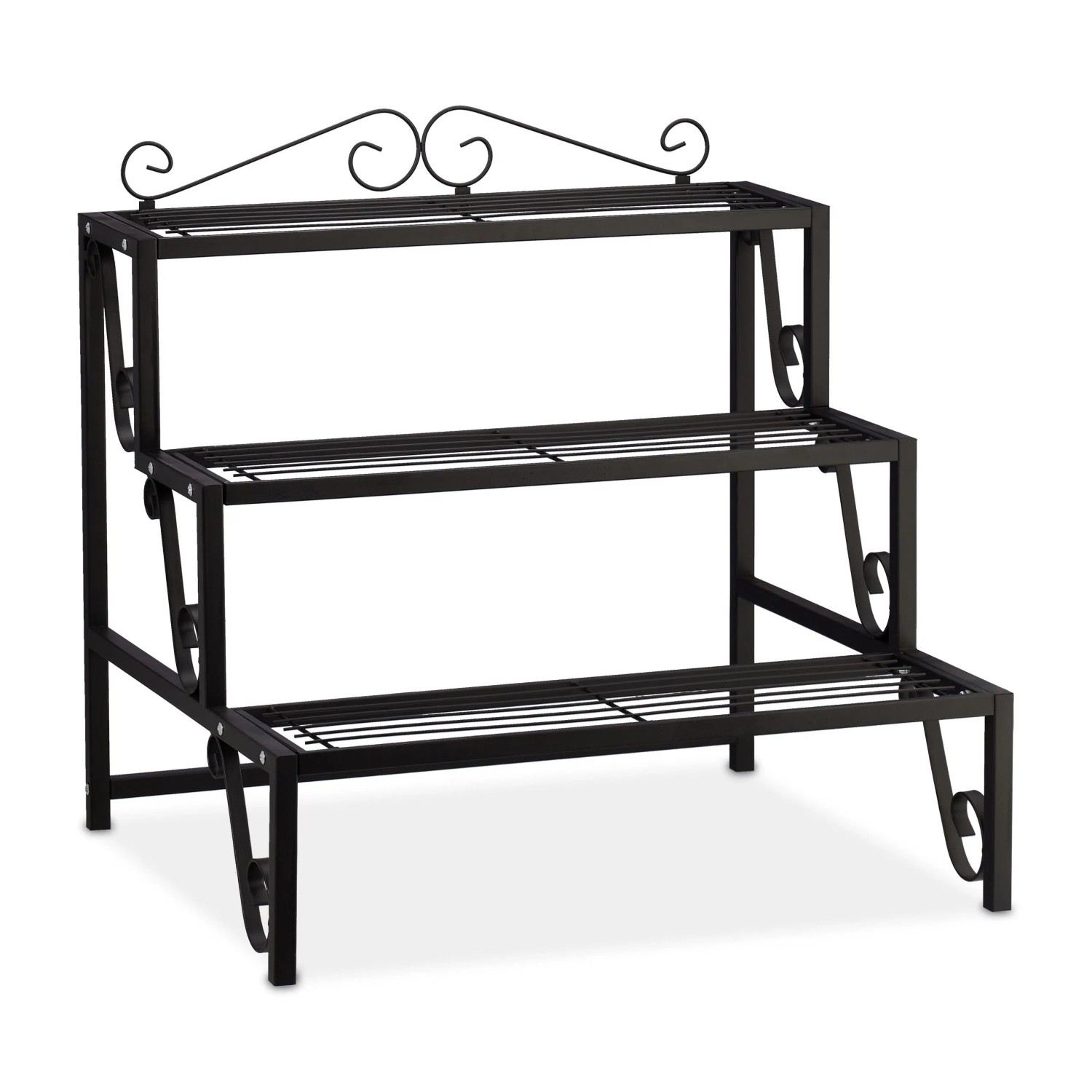 Relaxdays Blumentreppe Metall Schwarz 3 Stufen 69 cm x 70 cm x 60 cm