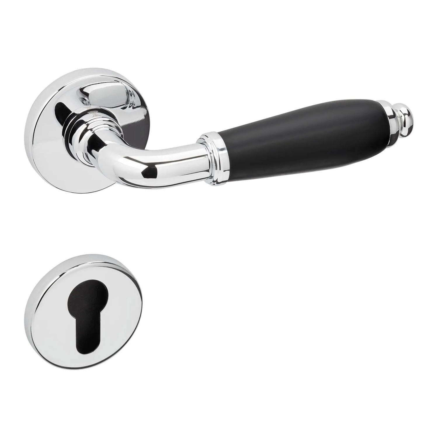 SOTECH Türdrücker MATTEO Chrom Poliert Griff Schwarz Matt Rosettengarnitur Profilzylinder PZ mit Befestigungsmaterial