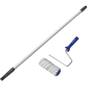 3-tlg. Rollerset für glatte Untergründe: weiße Teleskopstange, blauer Farbroller, 18 cm Walze.