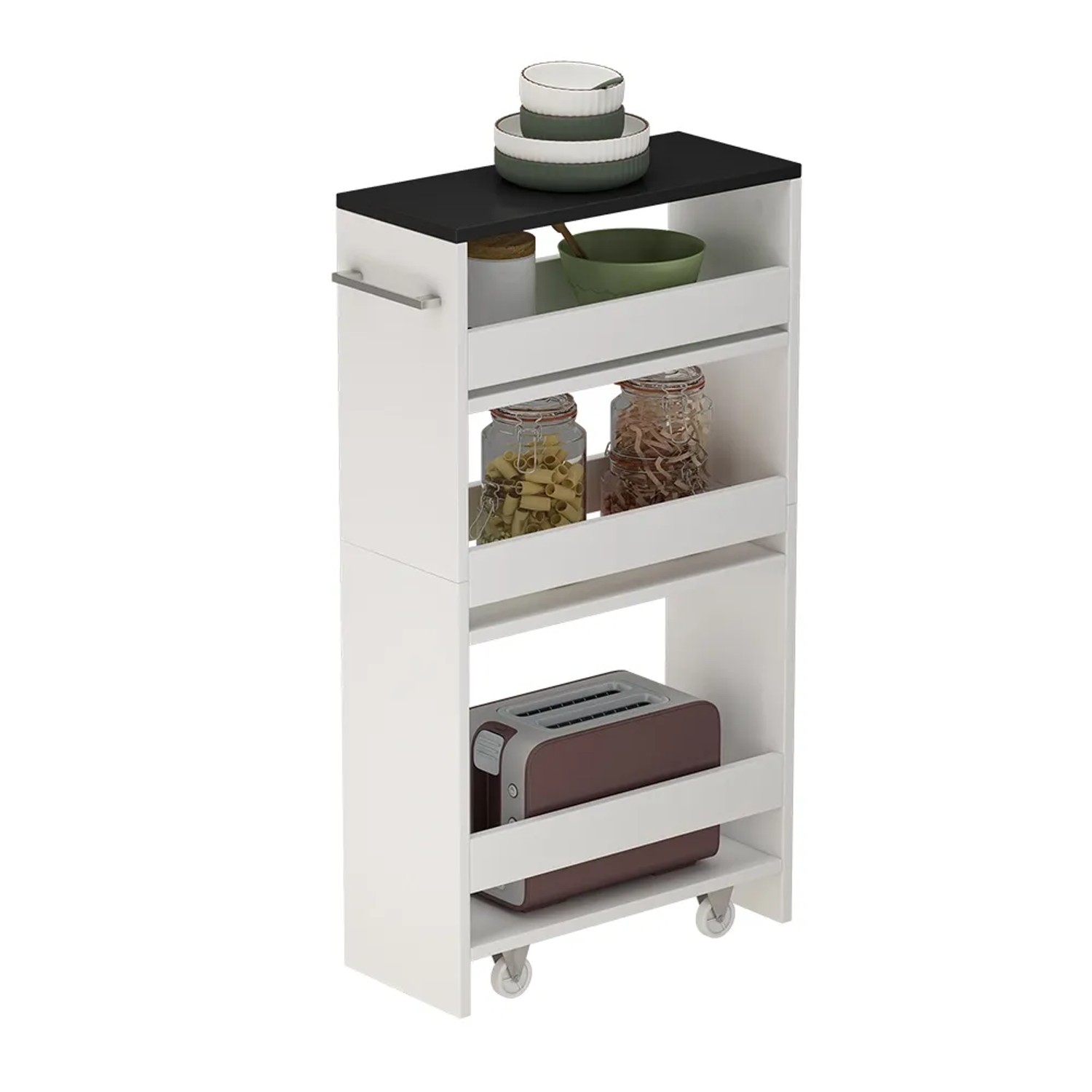 Vicco Rollregal Rivo in Weiß/Anthrazit (20x85 cm) mit 3 Fächern und Rollen, ideal für die Küche.