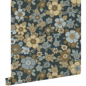 ESTAhome Tapete Retro Blumen Dunkelblau 50 x 900 cm