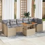 Beiges vidaXL Garten-Sofa-Set mit Tisch und Stauraum aus Polyrattan, 8-teilig.