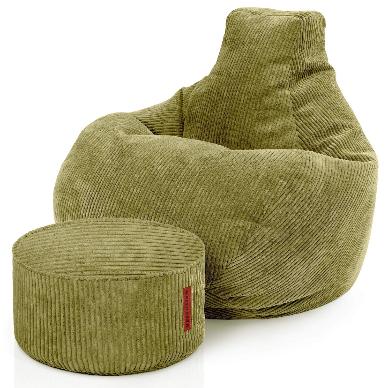 Green Bean Sitzhocker 2er Set Cozy + Hocker 80 x 90 x 90 cm Cord mit EPS-Perlen-Füllung Grün