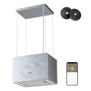 CIARRA Insel-Dunstabzugshaube VM4850W mit App-Steuerung, Kohlefilter und Touch-Bedienung.