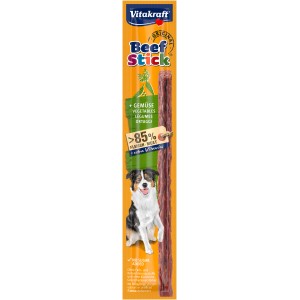 Vitakraft Beef Stick Gemüse für Hunde, einzeln verpackt. Herzhafter Kaustick mit hohem Fleischanteil.