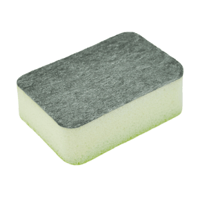 abrazo CeraGlanz Schwamm, grüne Kraft, 2er-Pack. Küchenschwamm mit grauer Scheuerseite und hellem Schwammkörper.