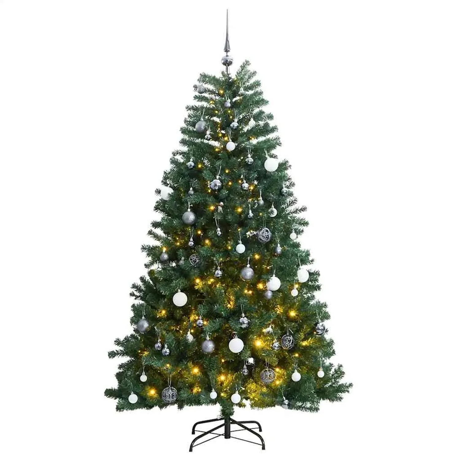 vidaXL Künstlicher Weihnachtsbaum Klappbar 300 LEDs & Kugeln 210 cm 3210165