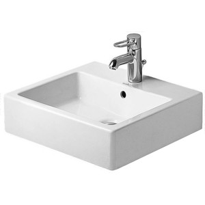 Weißes Duravit Vero Handwaschbecken, 50 cm, mit Hahnloch und Überlauf.