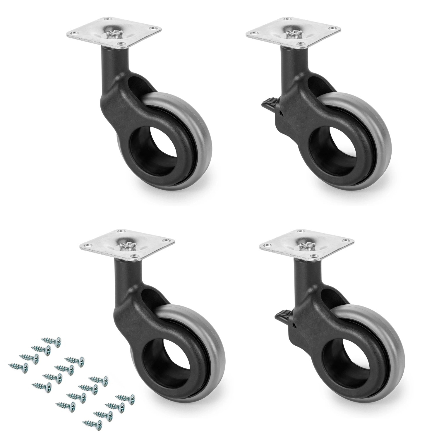 Emuca Lot von 4 Rollen Hole 2 mit Montageplatte Durchmesser 60 mm Stahl und Kunststoff Kunststoff Grau