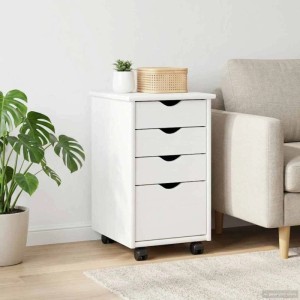 vidaXL Rollschrank Mit Rad Weiß 34 x 39 x 56 cm Massives Kiefernholz 42028341