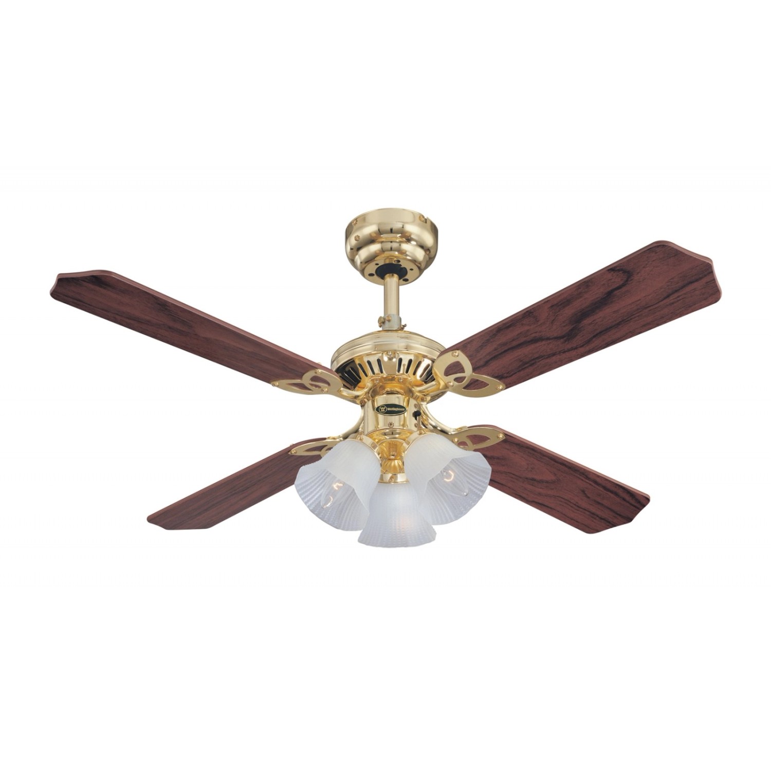 WESTINGHOUSE Deckenventilator Princess Trio, 105 cm, Messing poliert, mit Beleuchtung und Zugketten.