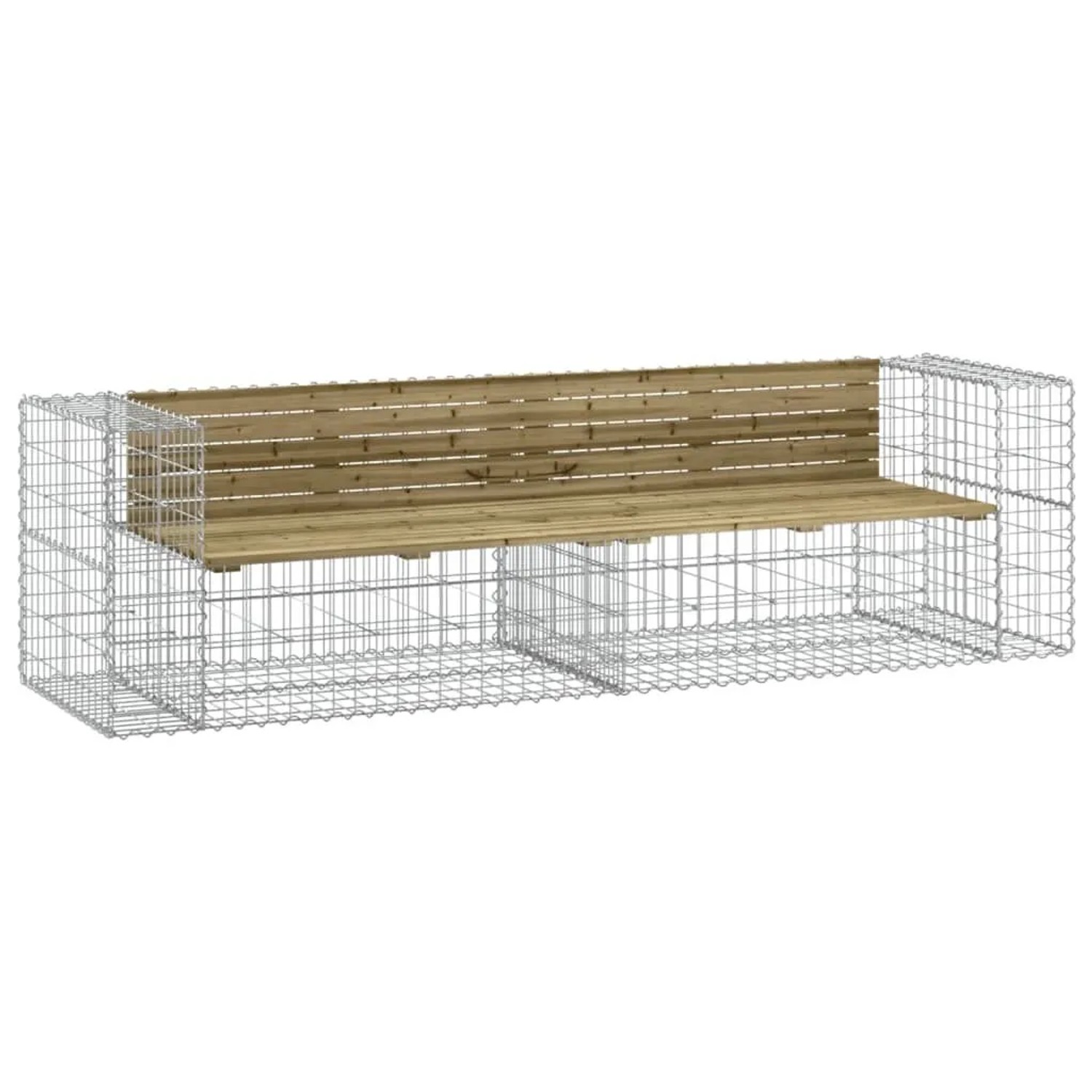 DELUKE Gartenbank Gabionen INO Aus Stahl 244x71x65,5cm Kiefernholz Braun Gabionenbank Gartenbank Gabionengitter Ziergabione