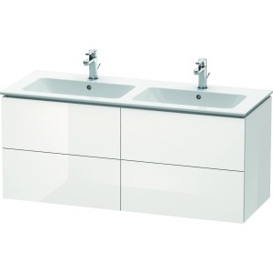 Duravit Waschbeckenunterschrank L-Cube, Weiß Hochglanz, 129 cm breit, mit Doppelwaschbecken.