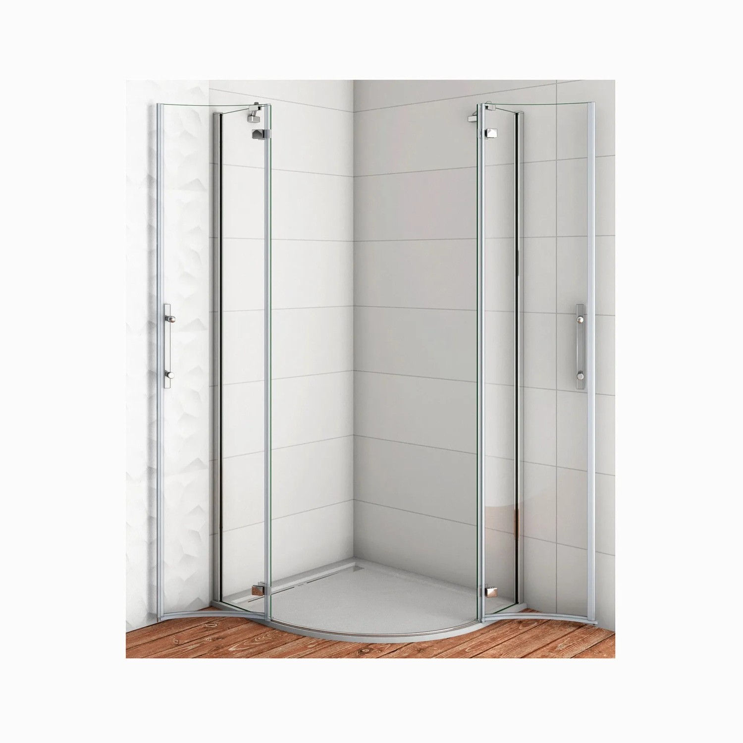 Duschparadies Duschkabine Viertelkreis 80 x 80 x 195cm Runddusche Duschabtrennung 6mm Nano Glas ESG Walkin Dusche Typ HQX