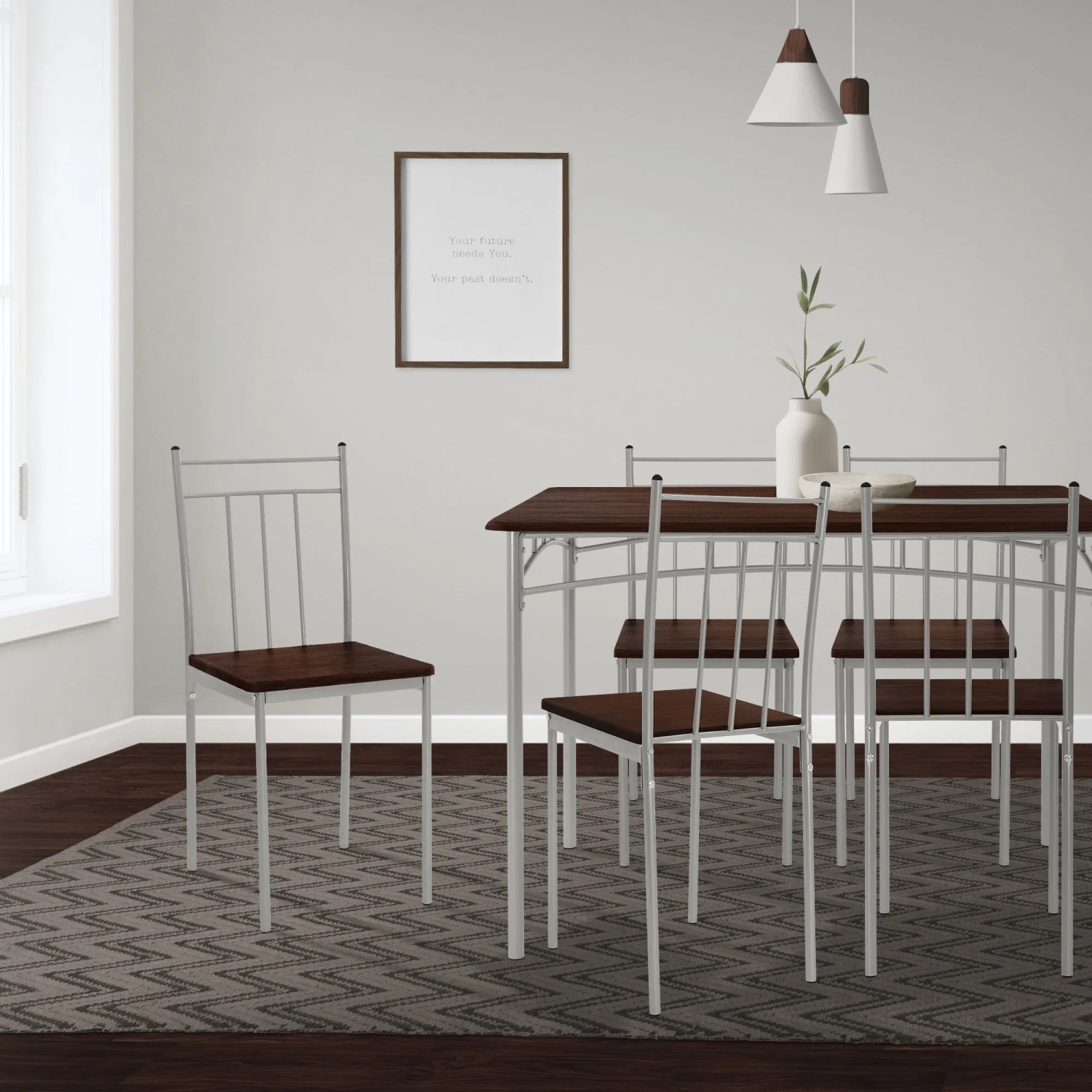 ML-Design Essgruppe, 5-teilig, Eiche Dunkel, Esstisch mit 4 Stühlen, Metallgestell.