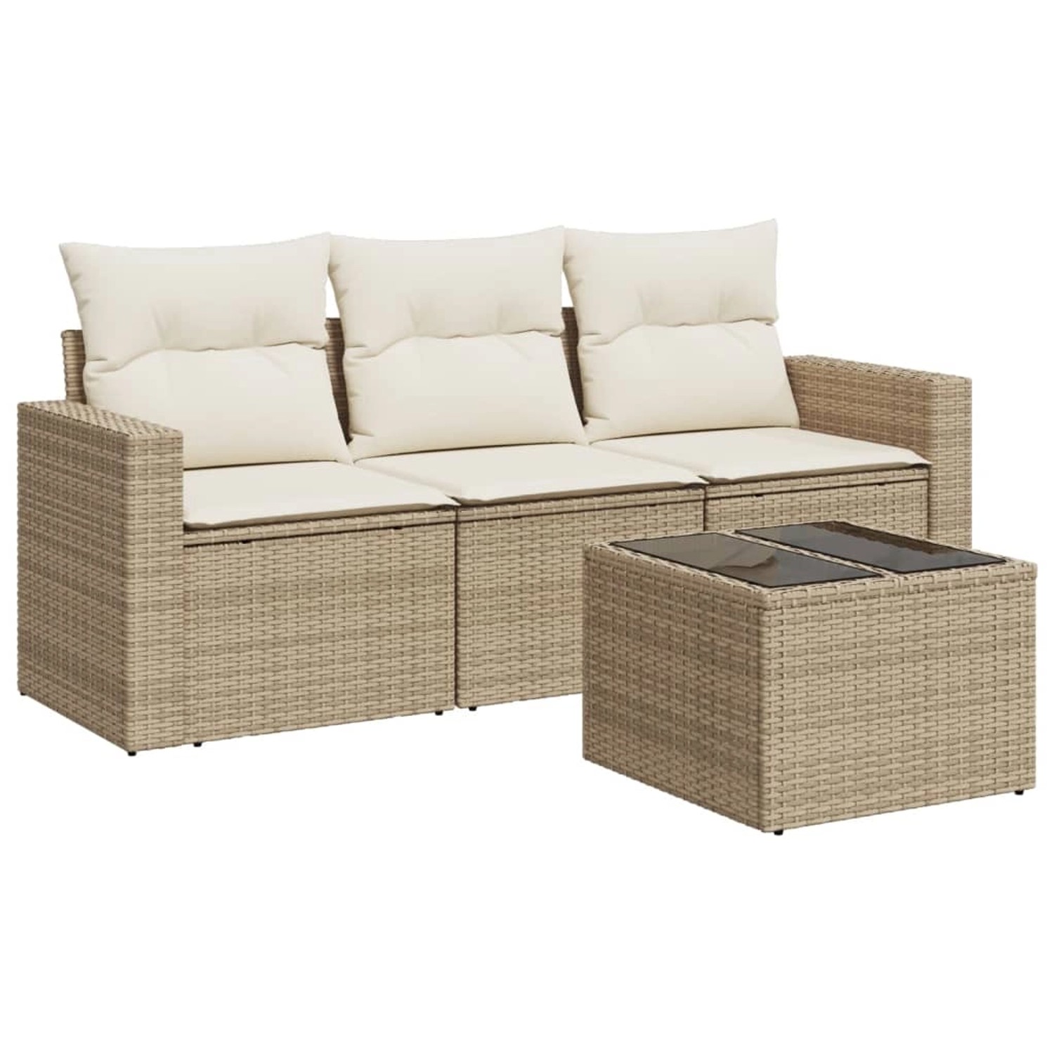 vidaXL 4-Tlg Garten-Sofagarnitur mit Kissen Beige Poly Rattan 3218658 günstig online kaufen
