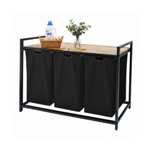 Relaxdays Wäschesammler Metall Schwarz 3 Fächer mit Ablage 73,5 cm x 109,5 cm x 33 cm
