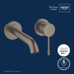 Grohe Essence 2-Loch Waschtischarmatur, Hard Graphite gebürstet, für Wandmontage.