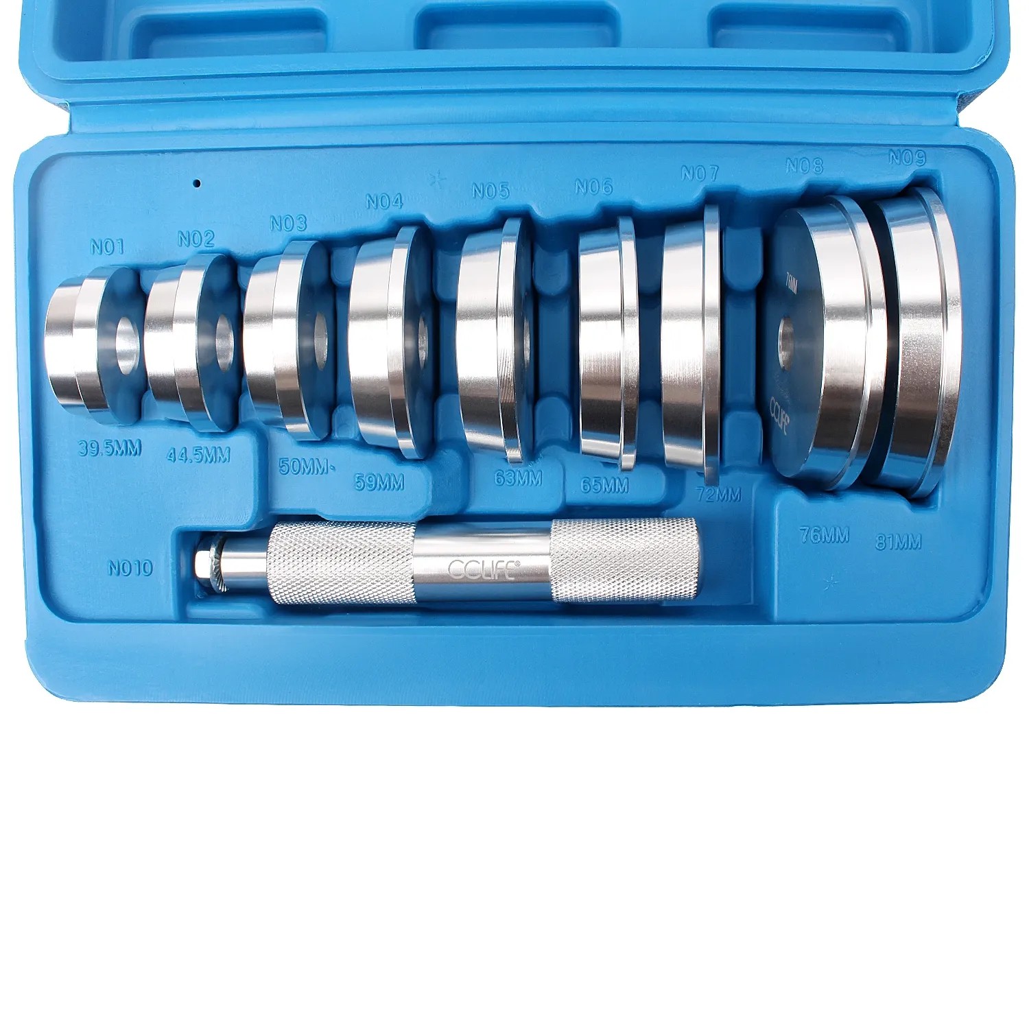 CCLIFE Alu-Druckstücksatz, 10-teilig für Werkstattpressen. Zum Einpressen von Lagern und Dichtungen.