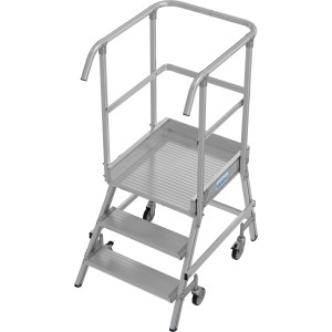 Krause Podestleiter Stabilo, fahrbare Leiter mit 3 Stufen, Plattform und Geländer für sicheres Arbeiten.
