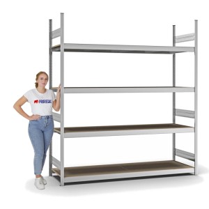PROREGAL Weitspannregal, verzinkt, 4 Ebenen mit Spanplatten, Fachlast 350 kg.