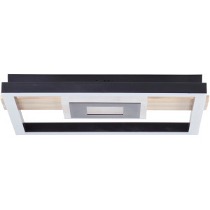 Moderne LED-Deckenleuchte Baldo in Schwarz-Holz Optik, 30x28 cm, für Innenräume.