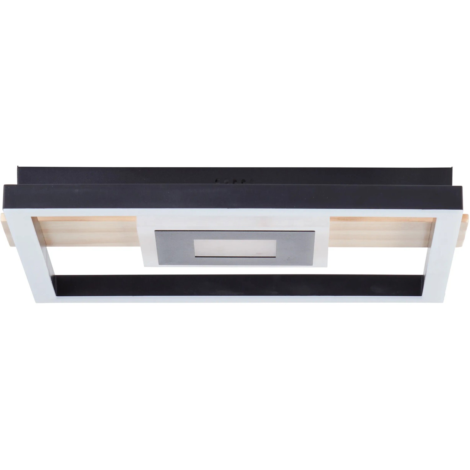 Moderne LED-Deckenleuchte Baldo in Schwarz-Holz Optik, 30x28 cm, für Innenräume.