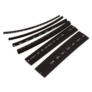 Schwarzes Schrumpfschlauch-Set, 100 Stück, verschiedene Größen für Elektroinstallation.